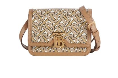 Mini TB Flap Bag, &pound;375, Handbags, Tan, Canvas, Front view
